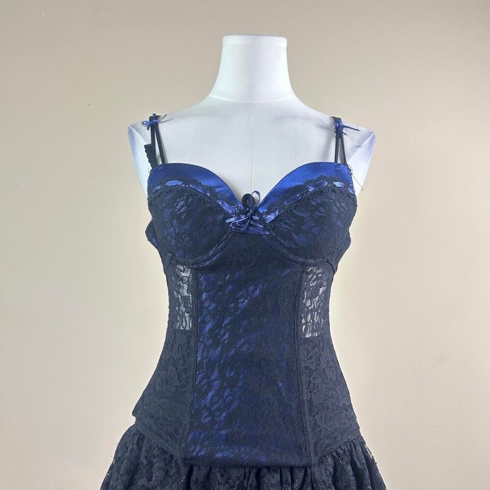 Whimsigoth Black and Blue Lacy Per Lei Corset